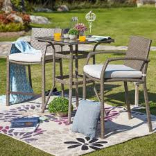 Patio Festival 3 Piece Wicker Outdoor Bar Height Bistro Set With Off White Cushions Pf19032 The Home Depot Outdoor Bistro Set Bistro Set Patio Bar Set