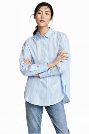 Cotton Shirt Light Blue White Striped H M Gb 1 Cotton Shirt Womens Shirts Loose Fit Shirts