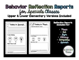 Specials Classes Behavior Reflection Report Chart For Upper Lower Elementary