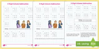 Three digit subtraction without regrouping. 3 Digit Column Subtraction Differentiated Worksheets