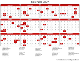Free Printable Year 2022 Calendar Type Calendar