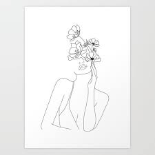 Black And White Line Art Pinterest Buy Minimal Line Art Woman With Flowers Art Print By Nadja1 Worldwide Shipping Available At Society6 Com Just O Line Art Drawings Line Art Tattoos Flower Art