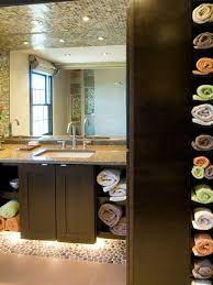 Romantic bathroom idea for small bathroom. Contemporary Small Bathroom Storage Ideas Towels Rack With Multiple Color As Well As Stone Floor Also Glass Backsplash 20 Of 27 Bathroom Ideas Pictures