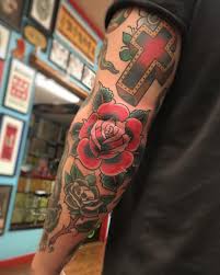 Beautiful Traditional Rose Elbow Tattoo Rose Elbow Tattoo Traditional Rose Tattoos Traditional Tattoo Elbow