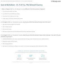 Quiz & Worksheet - Ch. 9 of Cry, The Beloved Country | Study.com
