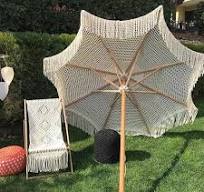 Luxury Outdoor Furniture Wooden Cotton Rope Woven Folding Garden Umbrella