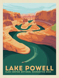 Lake Powell Glen Canyon National Recreation Area Retro Travel Poster Lake Powell National Park Posters