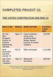 The enterprise was incorporated on august 25, 2001. P P United Construction Sdn Bhd 856675 T