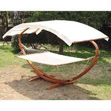 The bed is made of durable, pvc coated polyester mesh fabric that is water resistant and. Outsunny 13 Wood Roman Arc Double Outdoor 2 Person Hammock Stand With Canopy Overstock 22466538