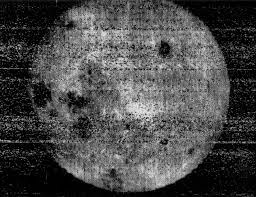 Crescent moon face printed with metallic gold foil. The First Photograph Of The Far Side Of The Moon From 1959