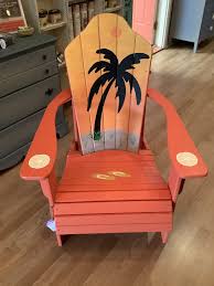 You can easily paint your adirondack chairs using sandpaper, primer, paintbrushes, and exterior paints. Palm Tree Painted Adirondack Chair White Pine Artisan Market
