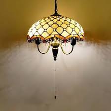 Beige Scalloped Shade Pendant Lamp With Beads Pull Chain 3 Lights Vintage Glass Hanging Light For Cafe Takeluckhome Com