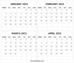 These blank calendars can be used for many purposes. Four Month Calendar January To April 2021 Blank Calendar 2021 Free Printable Calendar Templates Calendar Blank Calendar