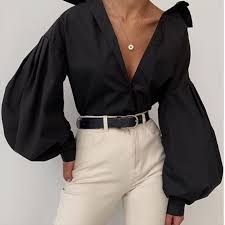 Balon Kol Gomlek Siyah Tarz Gomlek Women Shirt 2020 Moda Trendler Kadin Modasi