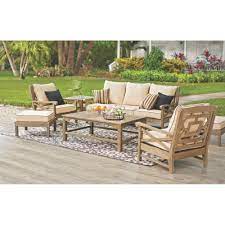 Martha Stewart Living Blue Hill Wood Outdoor Deep Seating With Rustic Weathered Grey Deep Seating Patio Furniture Wood Patio Furniture Outdoor Patio Furniture