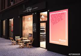 Stock Template Of Cafe Storefront With Poster Mockup Search More Similar Templates At Adobe Stock Poster Mockup Mockup Poster