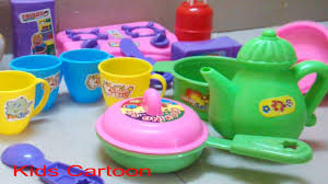 A play kitchen set includes food, utensils, sink, cookware and other toys to give them a real kitchen experience. Unpacking Kids Kitchen Set Cook Toys Food Kids Cartoon Youtube