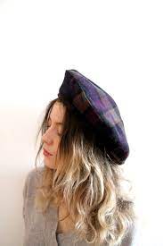 Vintage Wool Beret Checkered Beret Hat Unisex Beret Hat Purple Beret French Hat Dark Blue Hat Warm H Beret Hat Classic Hats Beret