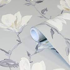 Bedroom gold cosmo yellow grey floral glitter effect wallpaper. Goodhome Leuzea Grey Floral Smooth Wallpaper Diy At B Q
