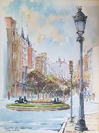 Rambla De Catalunya Barcelona Acuarela De Joaquim Frances Urban Sketching Watercolor Paintings Pastel Art