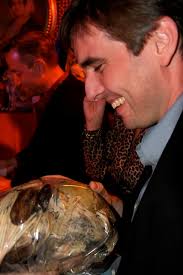 Darrin Lunde inspects Nate Hill's "head"