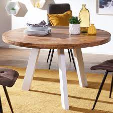 Beistelltisch tisch rund o hohenverstellbar mango holz funktion industrie design. Finebuy Esszimmertisch Rund 130x77x130 Cm Sheesham Massiv Esstisch Beine Weiss Runder Holztisch Mit Metallbeinen