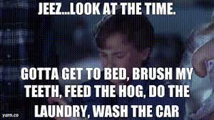 YARN | Jeez...look at the time. Gotta Get To Bed, Brush My Teeth, Feed The Hog, Do The Laundry, Wash The Car | National Lampoon's Christmas Vacation (1989) | Video gifs by
