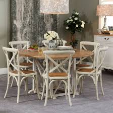 Provincial Oak Round Table White With 6 Cross Back Chairs Vintage White Package Packages Di Round Back Dining Chairs Stylish Dining Room Round Dining Table