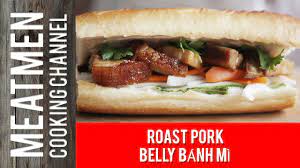 Bánh mì thịt nguội (also known as bánh mì pâté chả thịt, bánh mì đặc biệt, or special combo) is made with various vietnamese cold cuts, such as sliced pork or pork belly, chả lụa (pork sausage), and head cheese, along with the liver pâté and vegetables like carrot or cucumbers. Roast Pork Belly Banh Mi Youtube