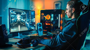 Affordable and search from millions of royalty free images, photos and vectors. Cheerful Gamer Playing First Person Shooter Online Video Game On His Powerful Personal Computer Room And Pc Have Colorful Neon Led Lights Cozy Evening At Home Stock Photo Picture And Royalty Free Image
