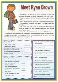Meet Ryan Brown English Esl Worksheet For Distance Learning Home Schooling And Offline Pr Reading Comprehension Worksheets Esl Reading Reading Comprehension