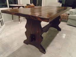 Solid Wood Trestle Table The Table Is Solid Douglas Fir Stained A Dark Walnut Color With A Semi Glossy Surface The Table Is In Perfect Condition With No Scrat
