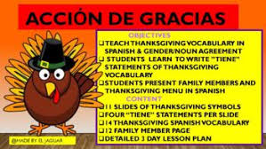 Thanksgiving is a national holiday celebrated on various dates in the united states, canada, grenada, saint lucia, and liberia. Distance Learning Dia De Accion De Gracias Tener Power Point Thanksgiving