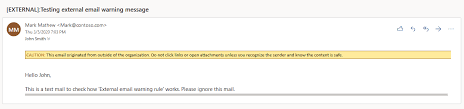 .two emails(incoming and outgoing) successfully in my openerp.i refered many previous questions but still email settings are showing connection while testing.can anyone please explain the complete steps involved in the configuration of incoming and outgoing mails.is there any changes to be made. How To Add External Email Warning Message Prevent Email Spoofing In Office 365