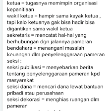 Sebuah pameran seni rupa perlu adanya rancangan yang sistematis dan baik agar waktu pelaksanaan pameran dapat berjalan lancar. Tugas Dari Seksi Dekorasi Cek Bahan Bangunan