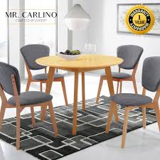 Check the material & durability: 100cm Mason Viera Round Solid Wood Dining Table With 4 Dining Chair Set Shopee Singapore