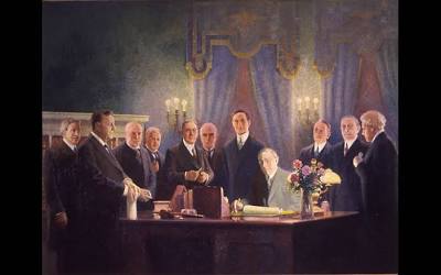 President Woodrow Wilson signing the Federal Reserve Act, December 23, 1913, AI generated