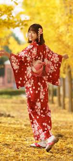 More images for red japanese wallpaper iphone » Japanese Girl Look Back Smile Red Kimono Trees Yellow Leaves Autumn 1242x2688 Iphone 11 Pro Xs Max Wallpaper Background Picture Image
