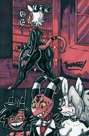 2boys 2girls anger vein anthro axel in harlem big ass biting lip  blitzo (helluva boss) blush canine demon female femboy hellhound helluva  boss imp looking at ass looking back