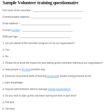 Volunteer Training Questionnaire Volunteer Training Volunteer Communication Volunteer