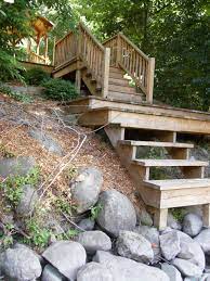 If You Have A High Elevation And A Lake Or River On Your Property Building A Staircase With Decks A Landscape Stairs Sloped Backyard Steep Hillside Landscaping