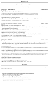 clinical trial assistant resume sample