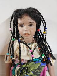 Zobe Black Doll Porcelain Cloth Doll 21" FRANCES LYNN Sterling Bracelet  Starfish