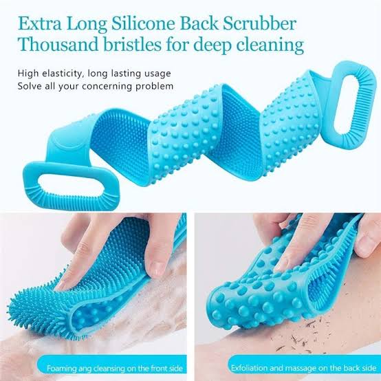 Silicone Bath Body Belt Soft Rubbing Exfoliating Massage Loofah Back Strap Bath Shower Scrubber Sponge - Multicolor