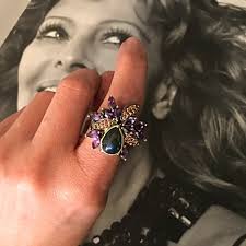 Sterling Silver Amethyst Statement Black Fire Opal Flower Ring 7.5