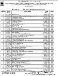 Anna University Timetable Pdf Download 2020 2021 Eduvark