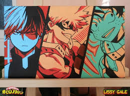 My Hero Academia Todoroki Bakugou And Deku 100 Handmade Acrylic On Canvas Painting Anime Canvas Art Anime Canvas Anime Canvas Painting
