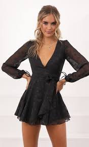 Party Dresses Lexi Ruffle Wrap Dress In Black Floral