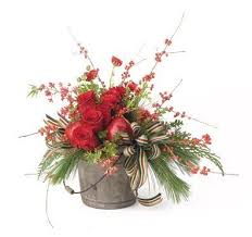 Christmas Flower Arrangements Striped Green White Red Ribbon Christmas Flower Arrangements Christmas Floral Arrangements Christmas Arrangements