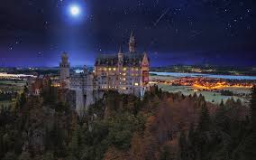 The castle was built by king ludwig above hohenschwangau near fuessen. 2809806 Landscape Nature Neuschwanstein Castle Germany Starry Night Moon Valley Trees Lights Architecture Village Palace Fall Wallpaper Cool Wallpapers For Me